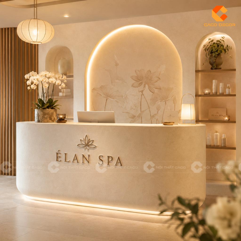 Thiết Kế Quầy Lễ Tân Hiện Đại Với Logo Nổi Chuyên Nghiệp 12