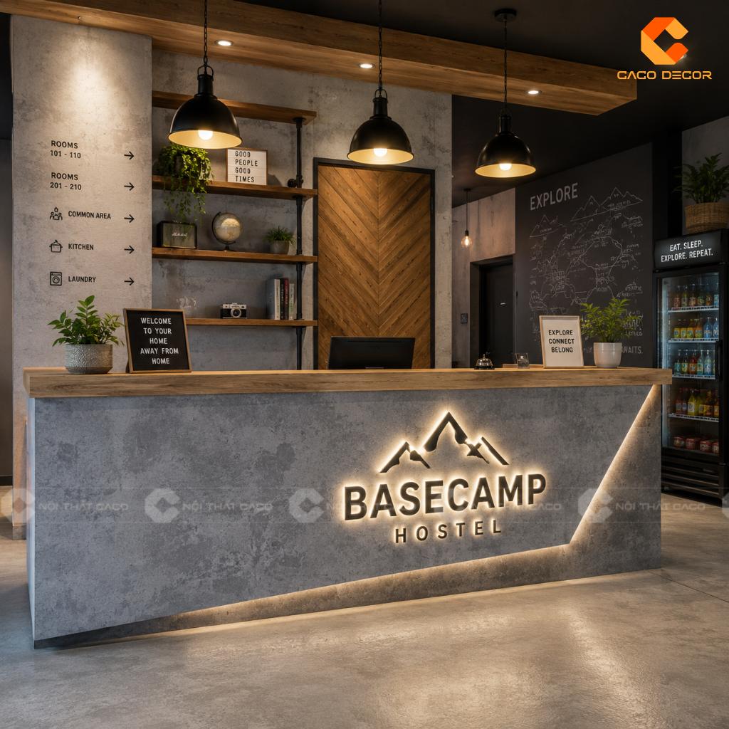 Thiết Kế Quầy Lễ Tân Hiện Đại Với Logo Nổi Chuyên Nghiệp 14