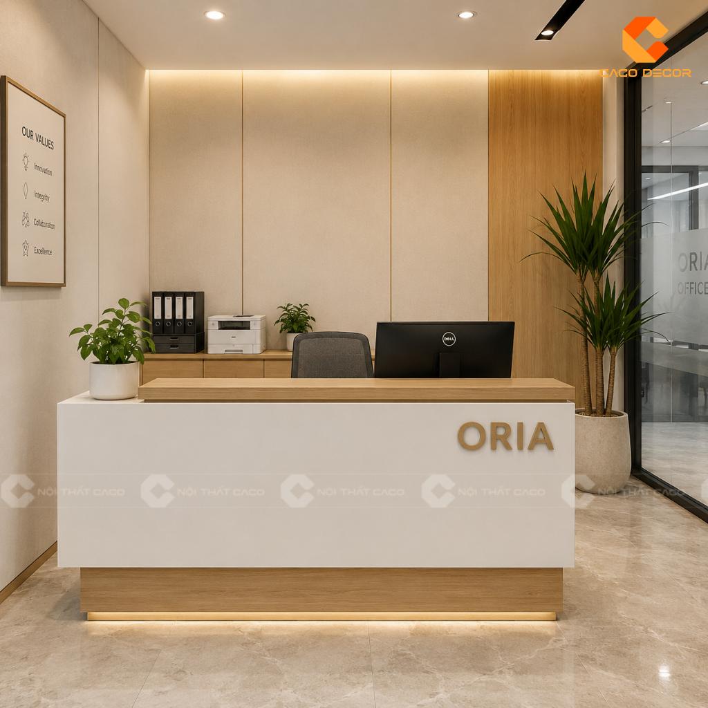 Thiết Kế Quầy Lễ Tân Hiện Đại Với Logo Nổi Chuyên Nghiệp 17
