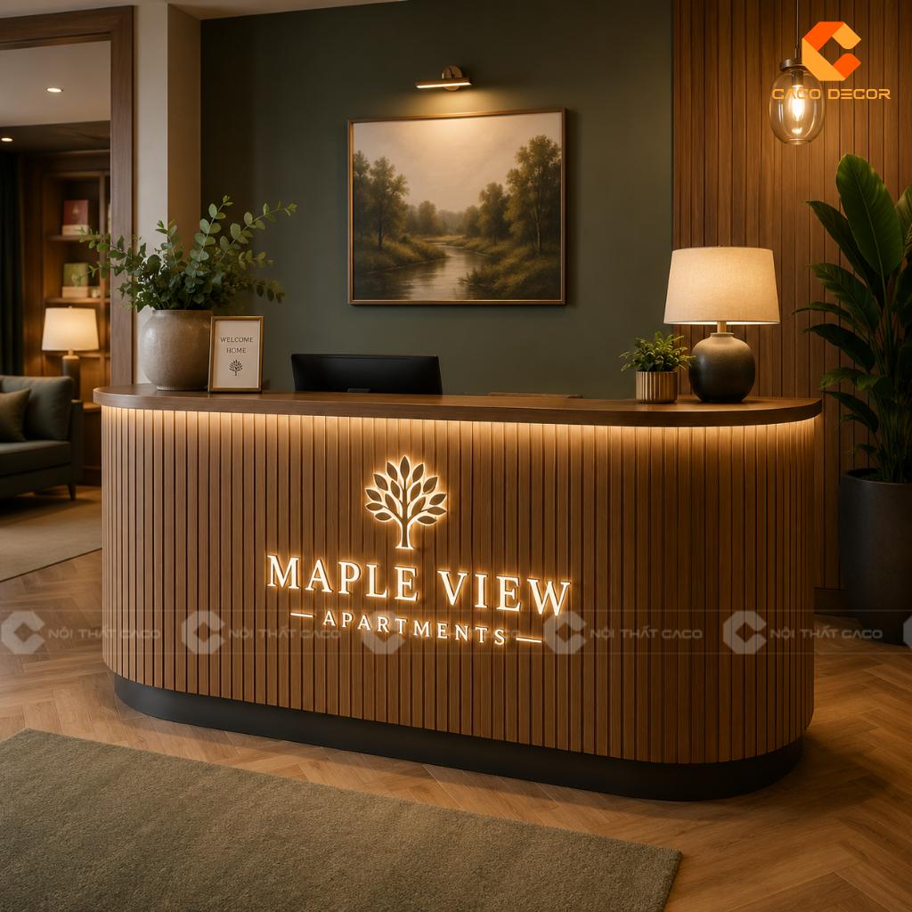 Thiết Kế Quầy Lễ Tân Hiện Đại Với Logo Nổi Chuyên Nghiệp 18
