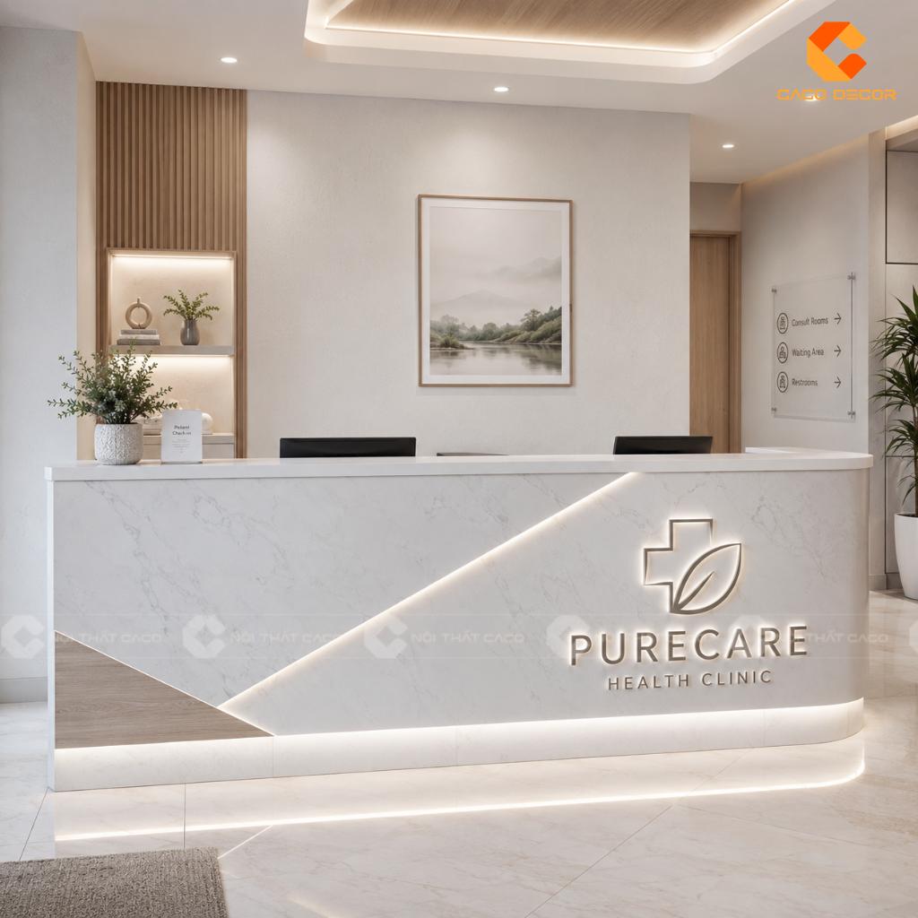 Thiết Kế Quầy Lễ Tân Hiện Đại Với Logo Nổi Chuyên Nghiệp 19