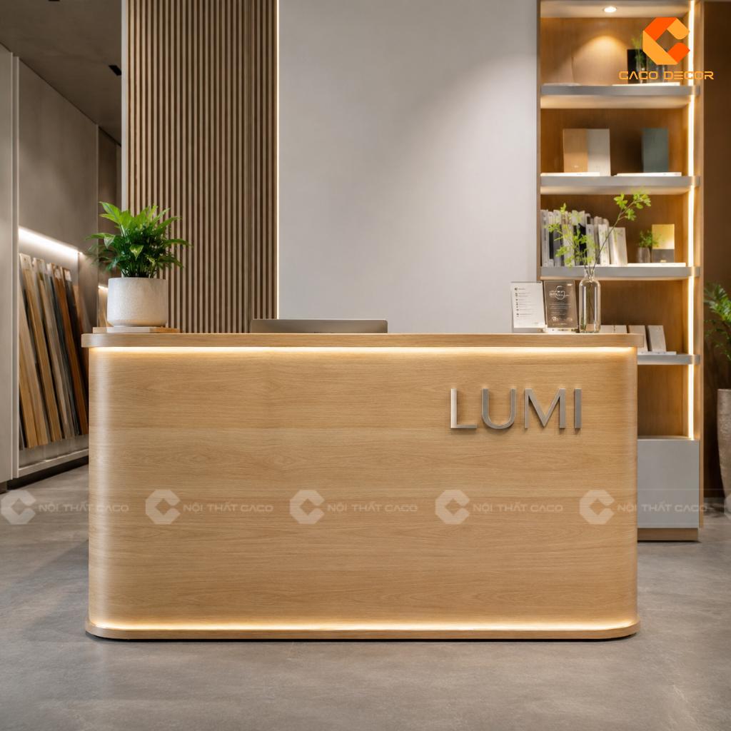 Thiết Kế Quầy Lễ Tân Hiện Đại Với Logo Nổi Chuyên Nghiệp 6
