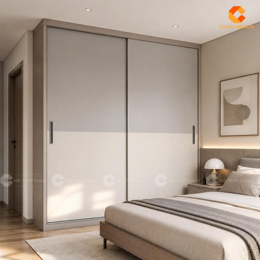 Tủ 2m 2 cánh lùa tiết kiệm diện tích phòng ngủ