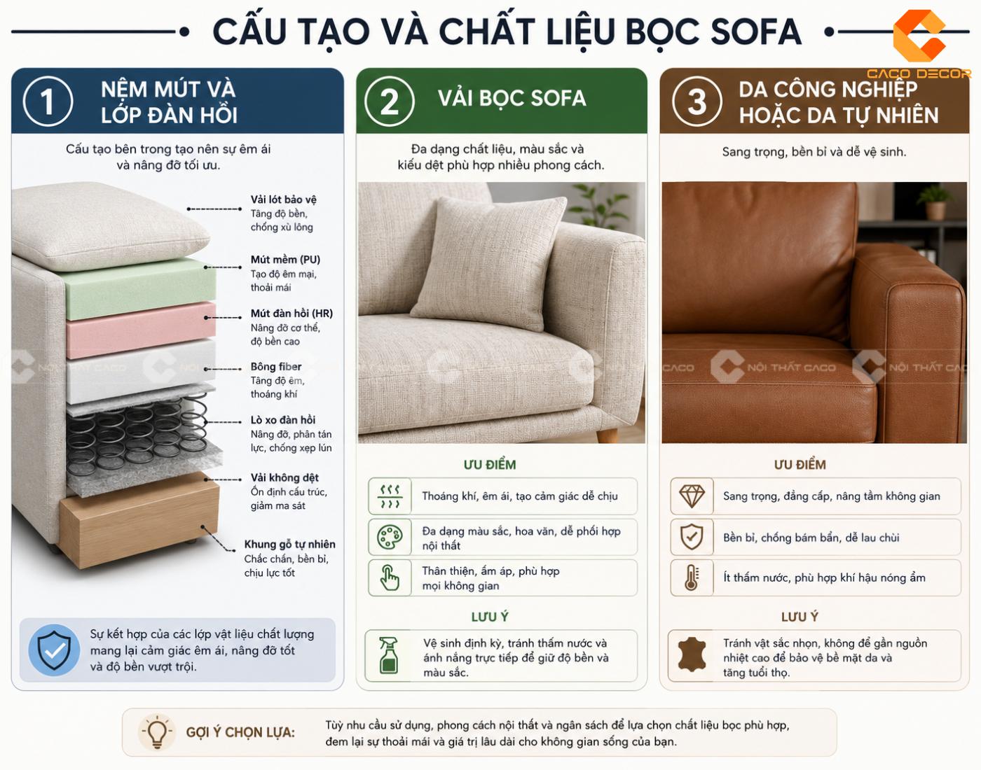 Nệm mút và các chất liệu bọc sofa phổ biến