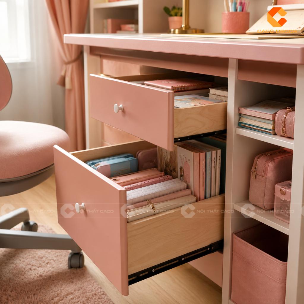 Hộc kéo bàn học bé gái gọn gàng và tiện dụng
