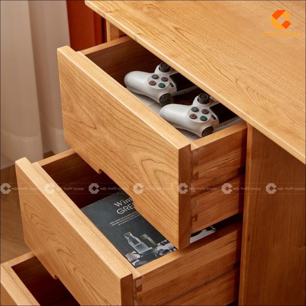 Chi tiết ba ngăn kéo lưu trữ của bàn làm việc BLV053