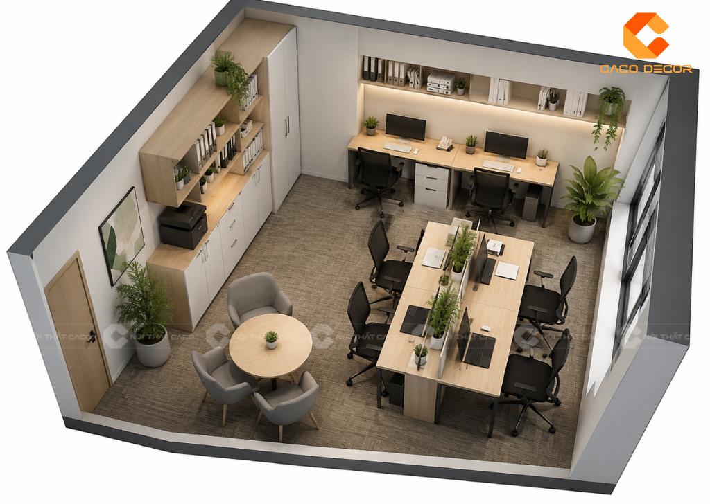 Phối cảnh 3D mẫu thiết kế văn phòng 20m2 đẹp