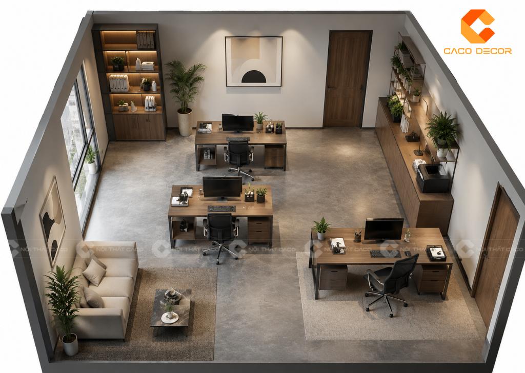 Phối cảnh 3D tổng thể thiết kế văn phòng 30m2