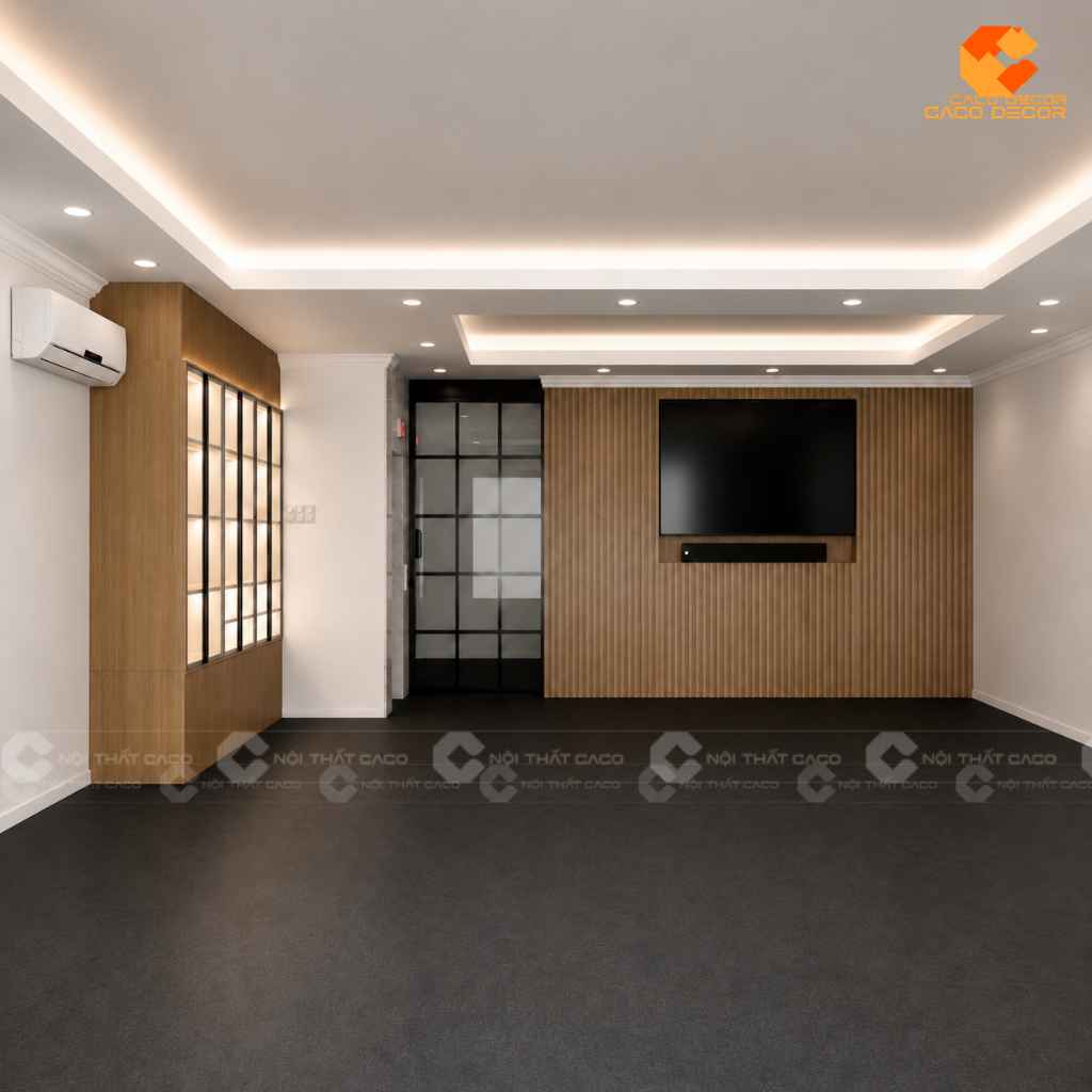 Phối cảnh 3D tủ trưng bày và vách lam văn phòng Van Hoan