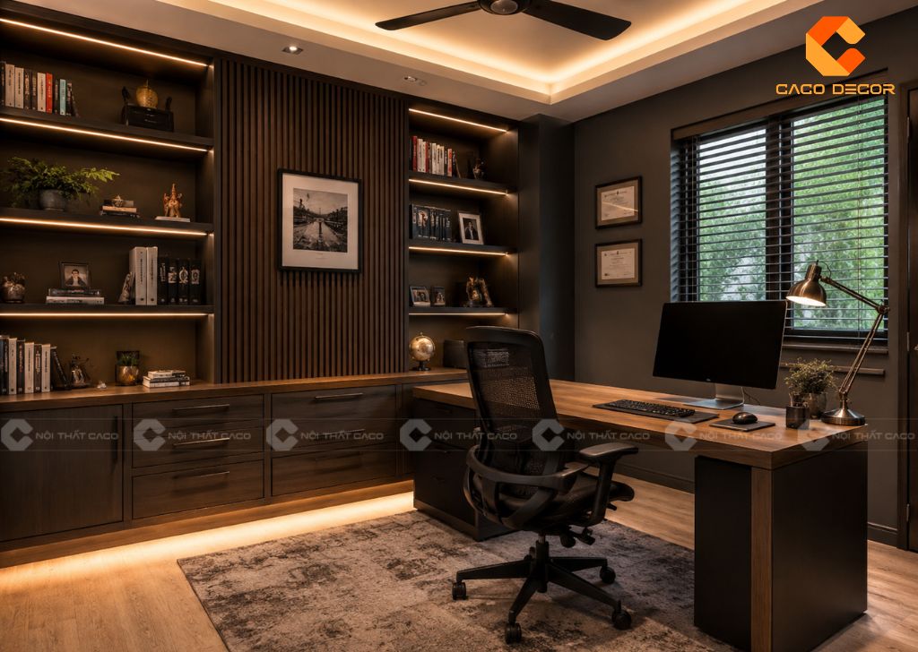 Phòng làm việc cá nhân có đèn LED trang trí