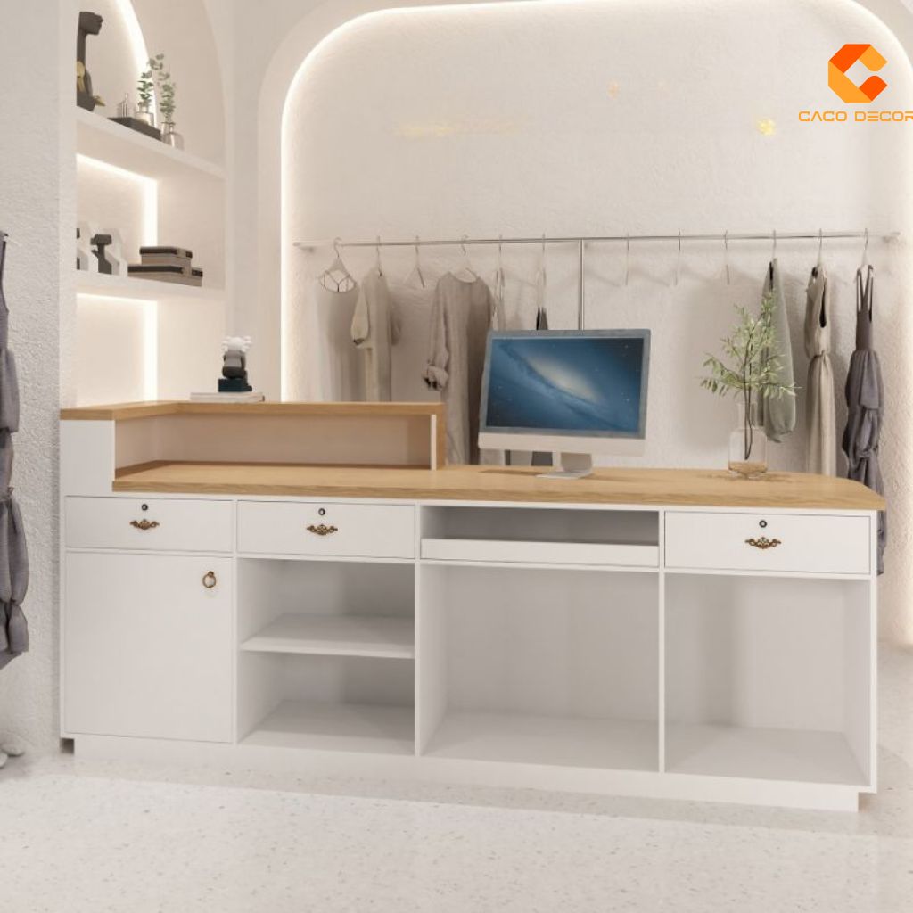 Quầy Lễ Tân Gỗ Công Nghiệp QLT031 Bo Góc Đẹp | CaCo 1