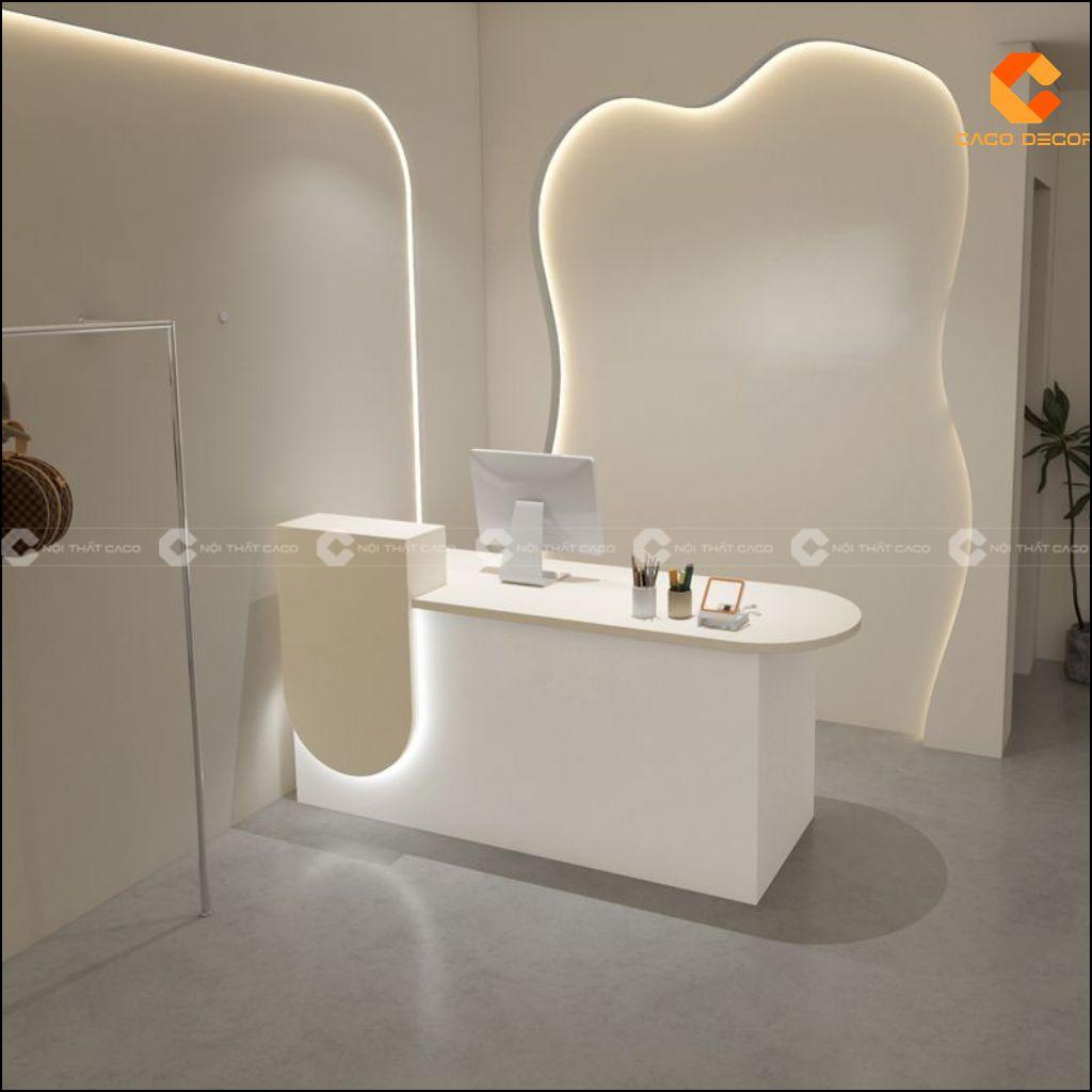 Quầy lễ tân gỗ công nghiệp QLT034 màu trắng tích hợp đèn LED