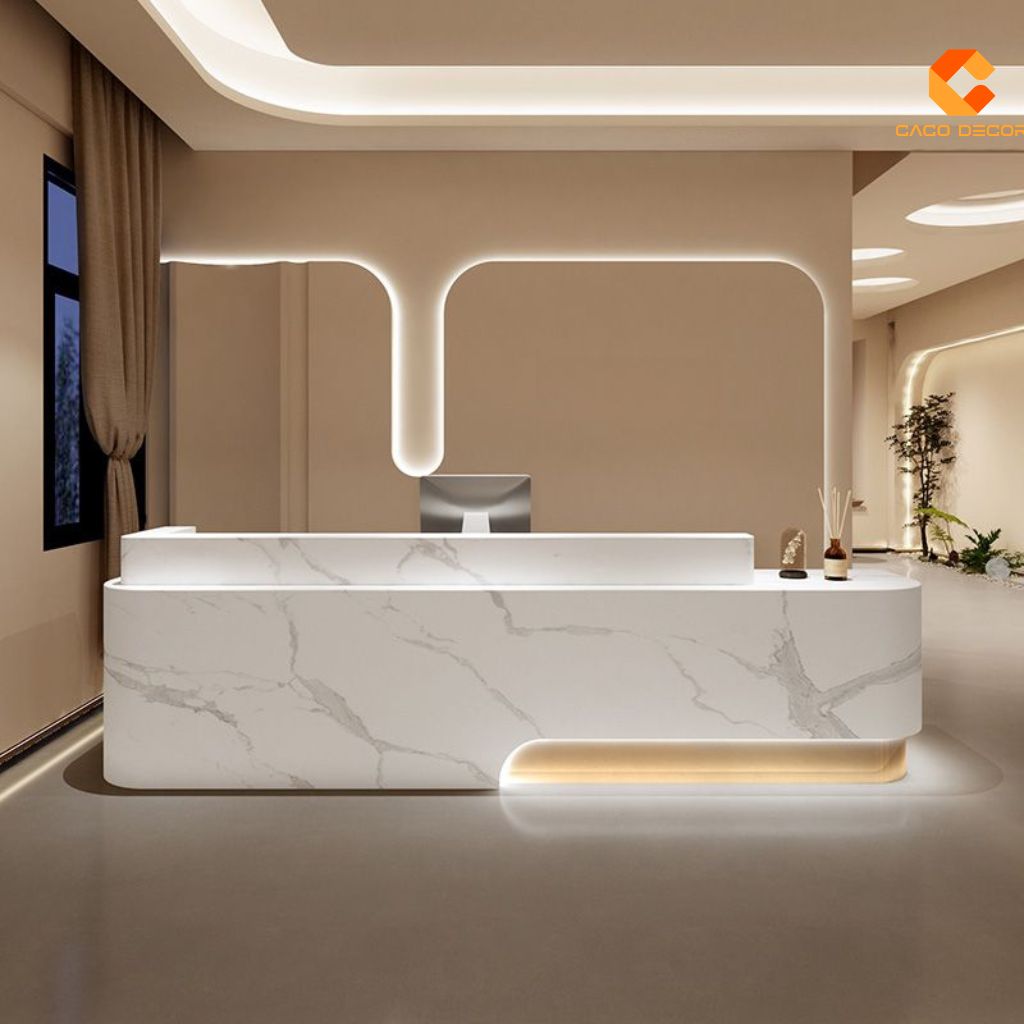 Quầy Lễ Tân Gỗ Công Nghiệp QLT035 Bo Cong Sang Trọng 6