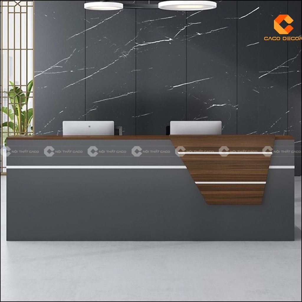Quầy lễ tân gỗ công nghiệp QLT039 phối xám vân gỗ