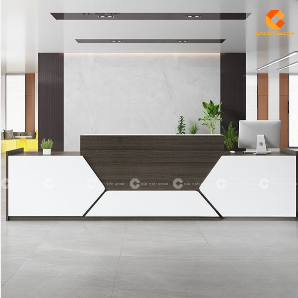 Quầy lễ tân gỗ công nghiệp QLT041 văn phòng hiện đại