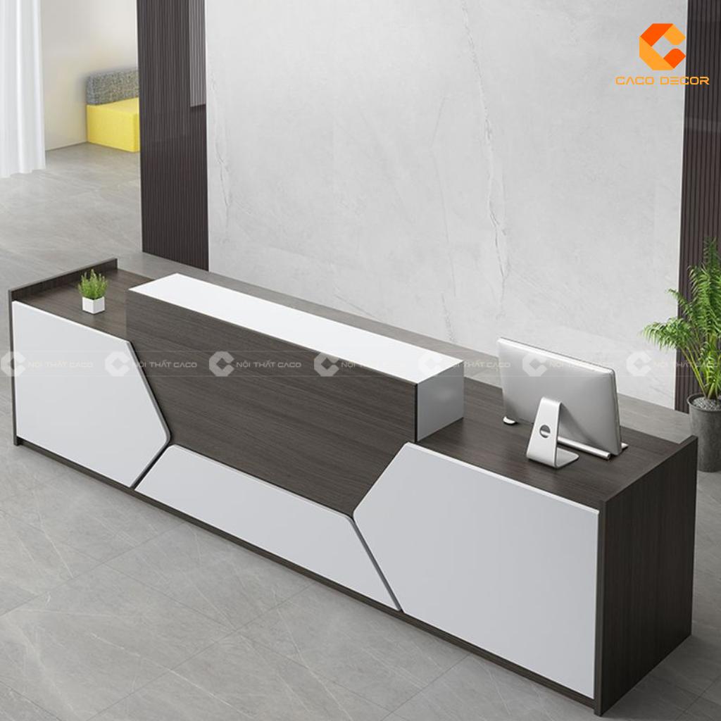 Quầy lễ tân QLT041 với thiết kế phối nâu xám trắng