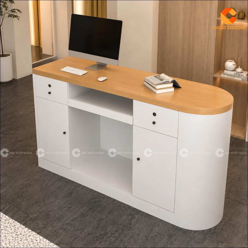 Mặt trong quầy lễ tân gỗ công nghiệp QLT043 có hộc tủ