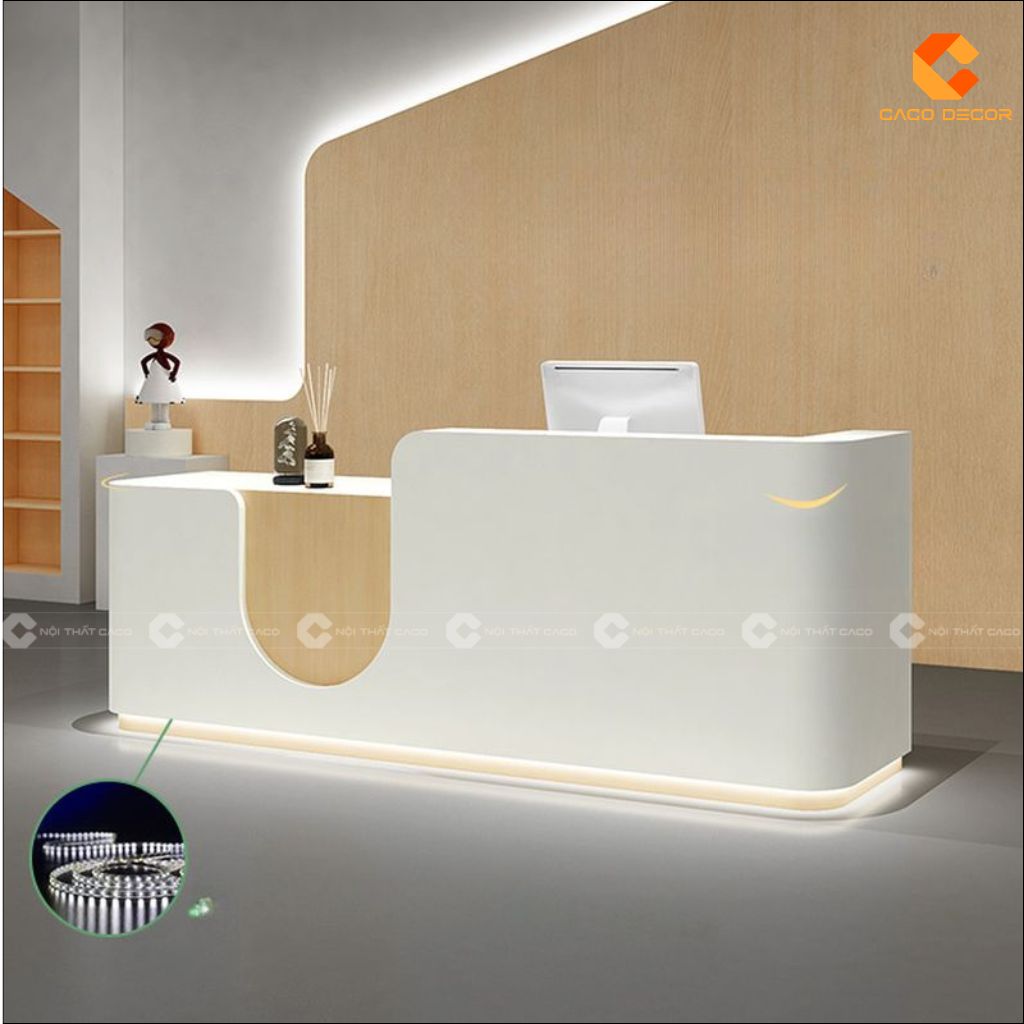 Quầy Lễ Tân Gỗ Công Nghiệp QLT030 Bo Cong Hiện Đại 2