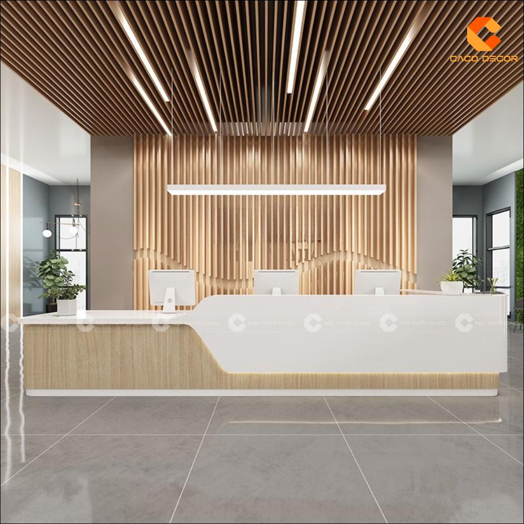 Quầy lễ tân gỗ công nghiệp QLT033 cho sảnh văn phòng