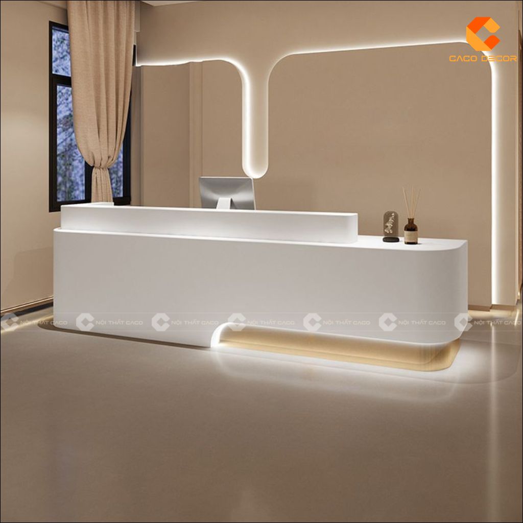 Quầy Lễ Tân Gỗ Công Nghiệp QLT035 Bo Cong Sang Trọng 4