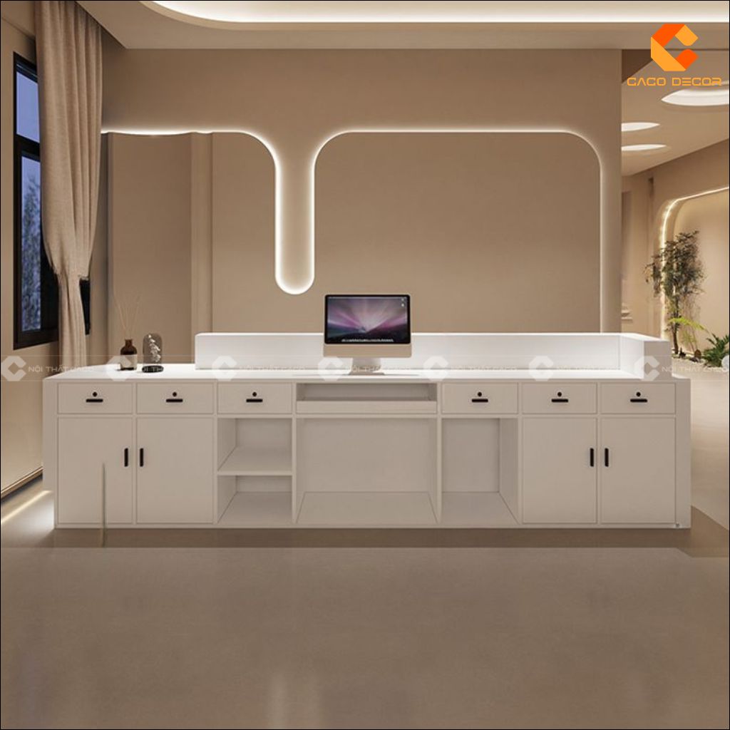 Quầy Lễ Tân Gỗ Công Nghiệp QLT035 Bo Cong Sang Trọng 3