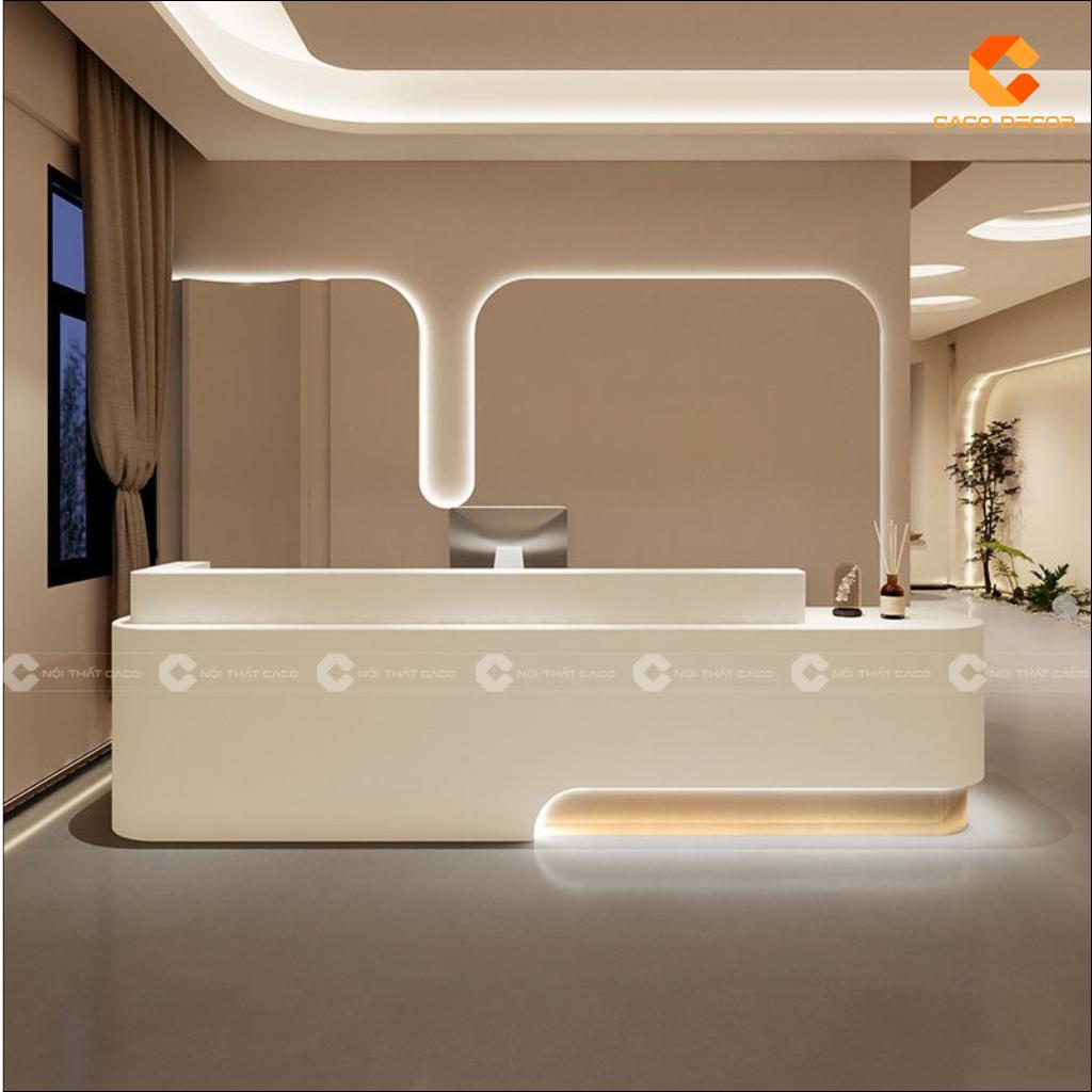Quầy lễ tân QLT035 màu kem bo cong sang trọng