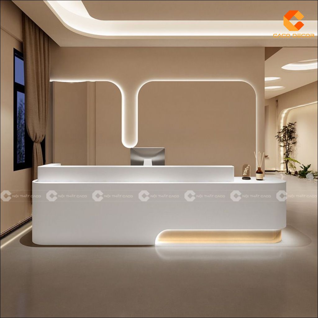 Quầy Lễ Tân Gỗ Công Nghiệp QLT035 Bo Cong Sang Trọng 1
