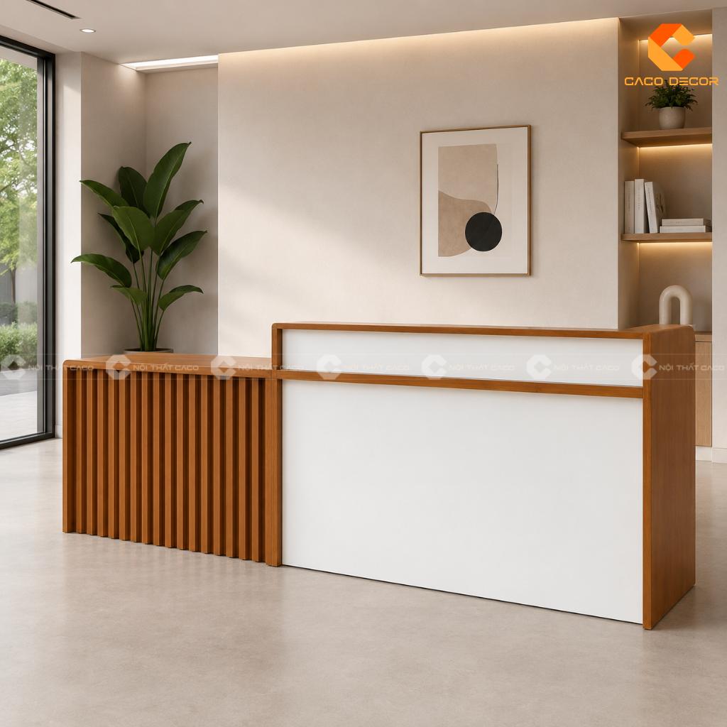 Quầy Lễ Tân Gỗ Tự Nhiên QLT036 Phủ Veneer Cao Cấp CaCo 5