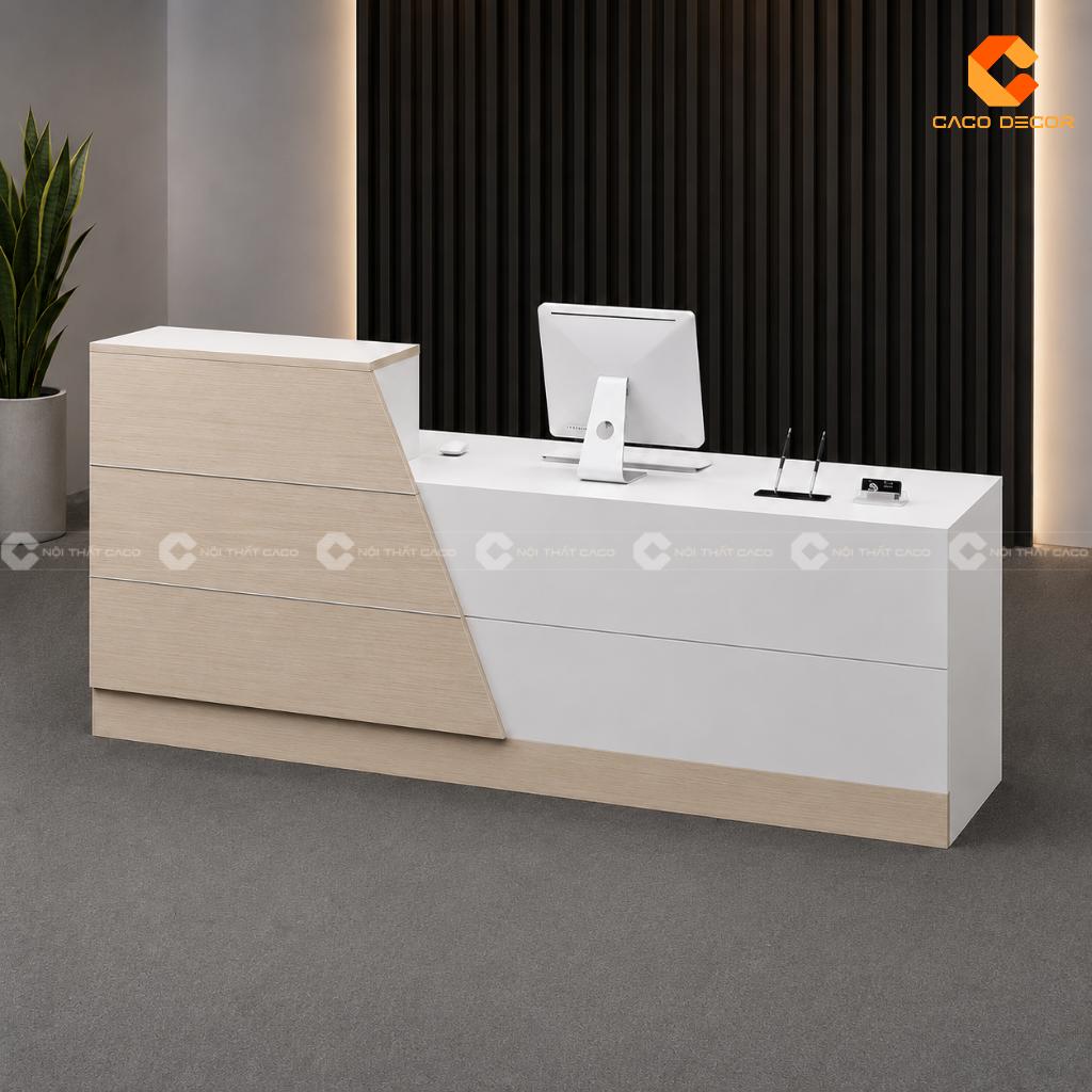 Quầy lễ tân QLT037 phối trắng vân gỗ sáng