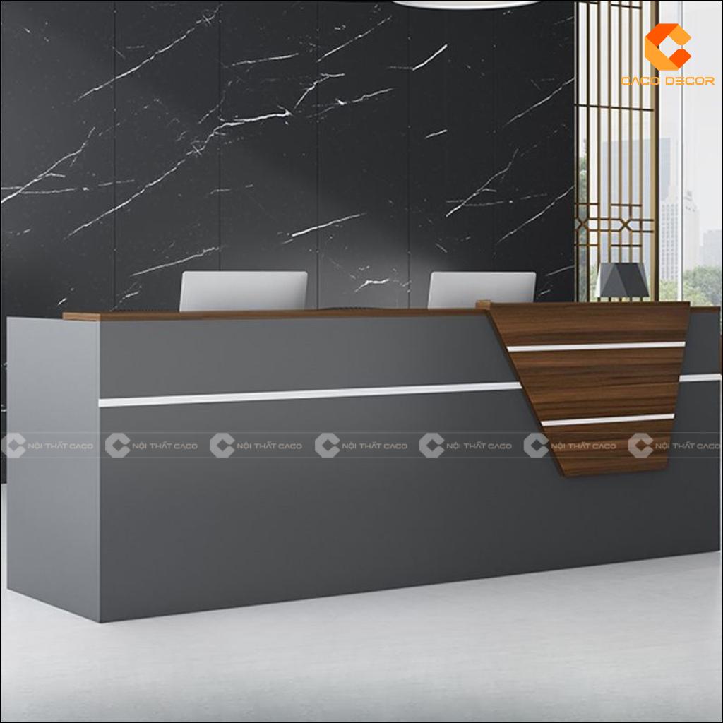 Quầy lễ tân QLT039 phối xám đậm và vân gỗ nâu