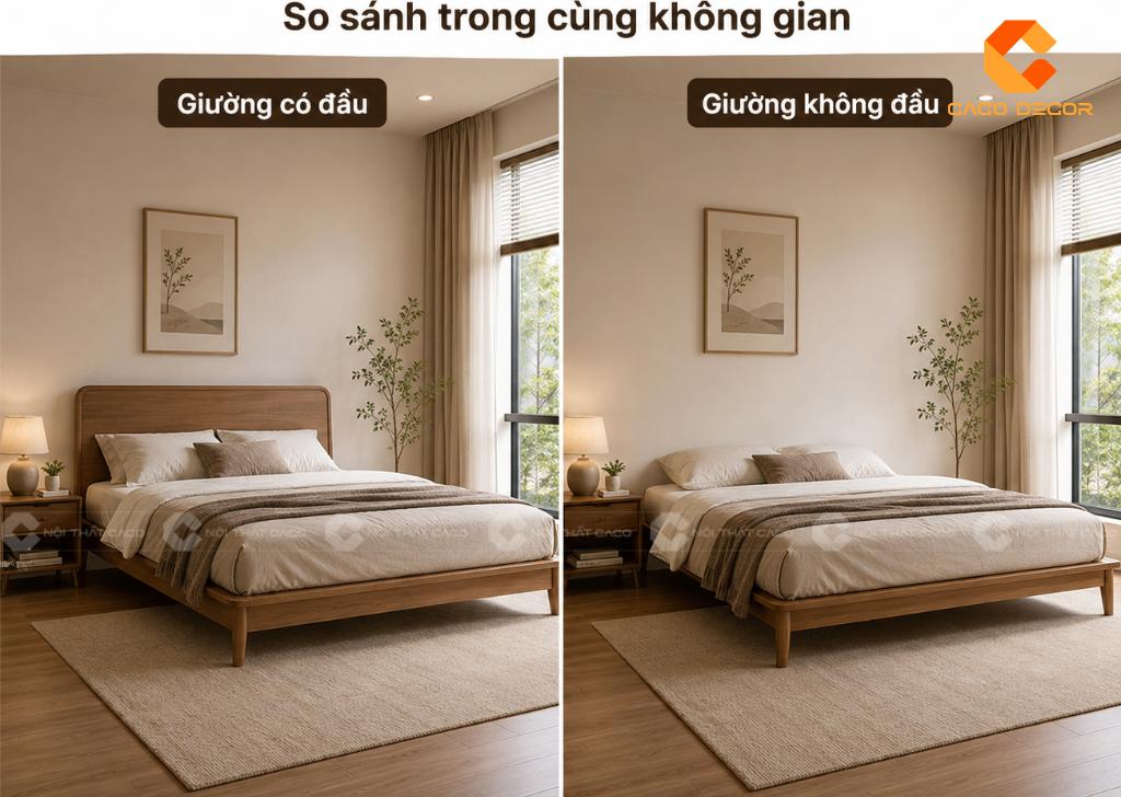 Mẫu giường ngủ không đầu và giường có đầu