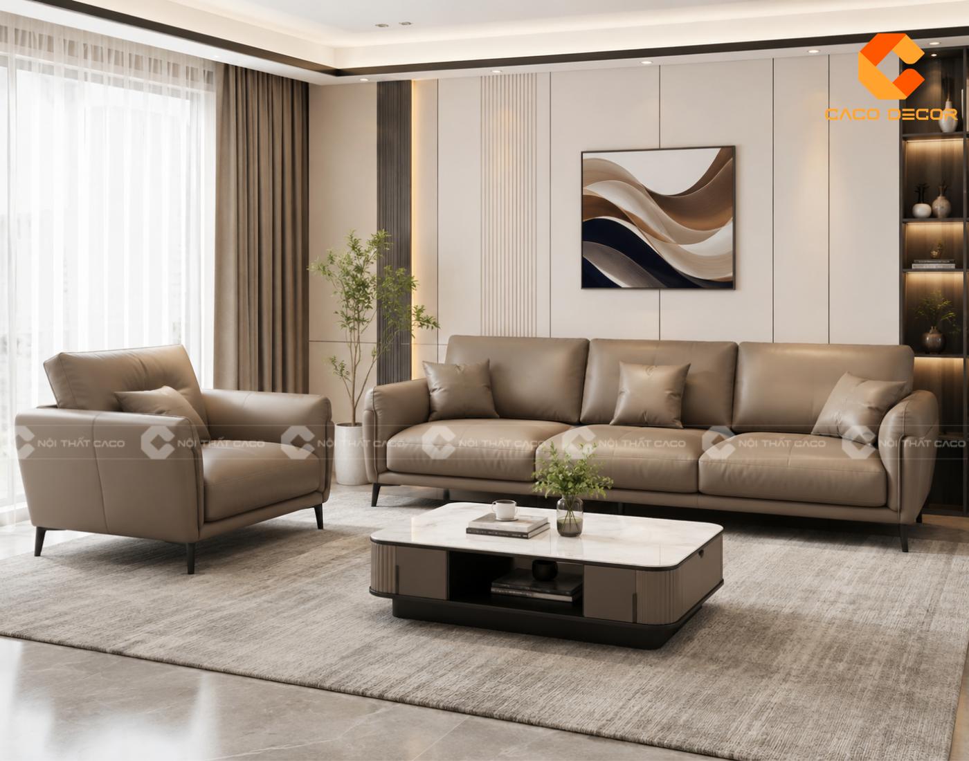 Sofa văng kết hợp sofa đơn trong phòng khách hiện đại