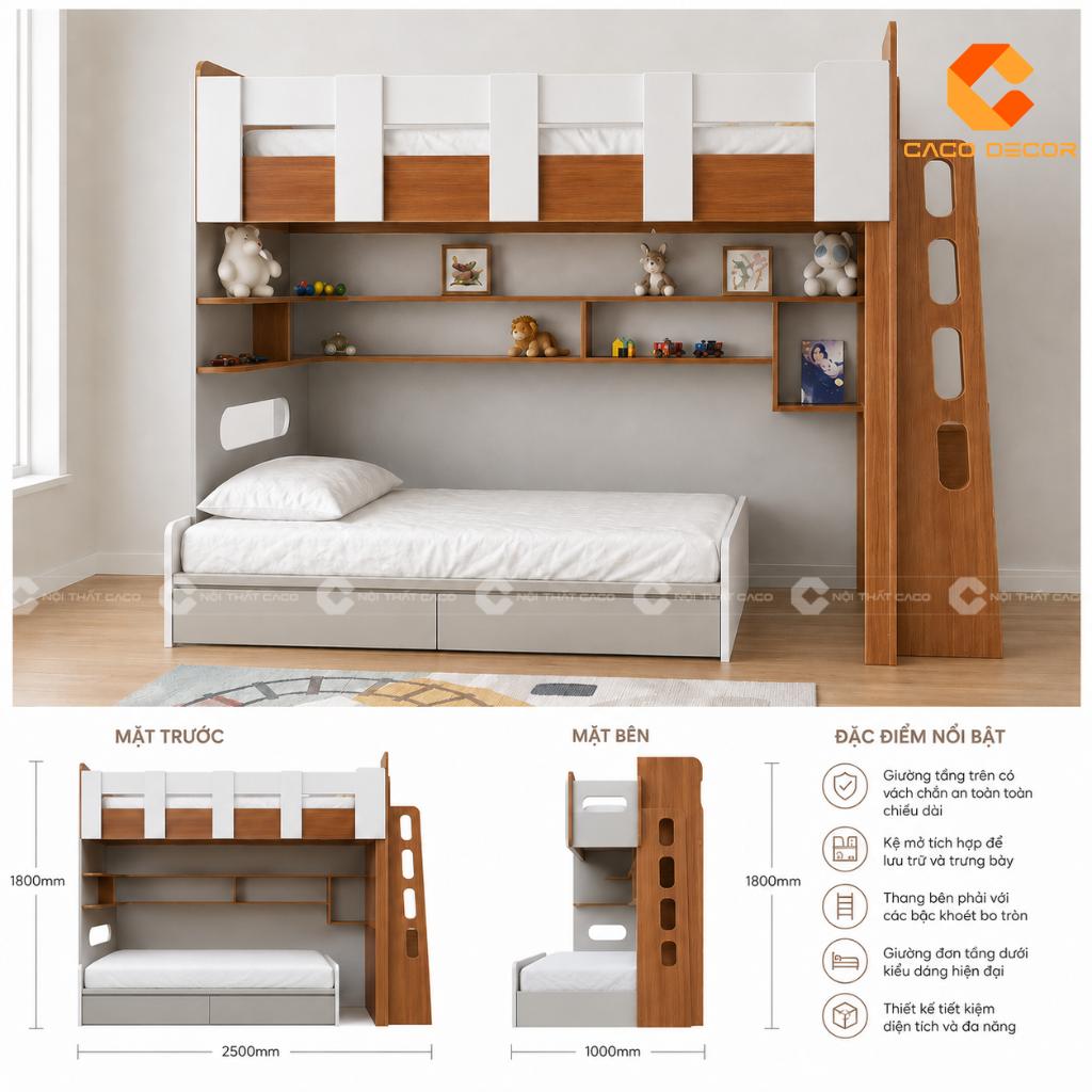 Thiết kế 2D giường tầng phòng ngủ trẻ em