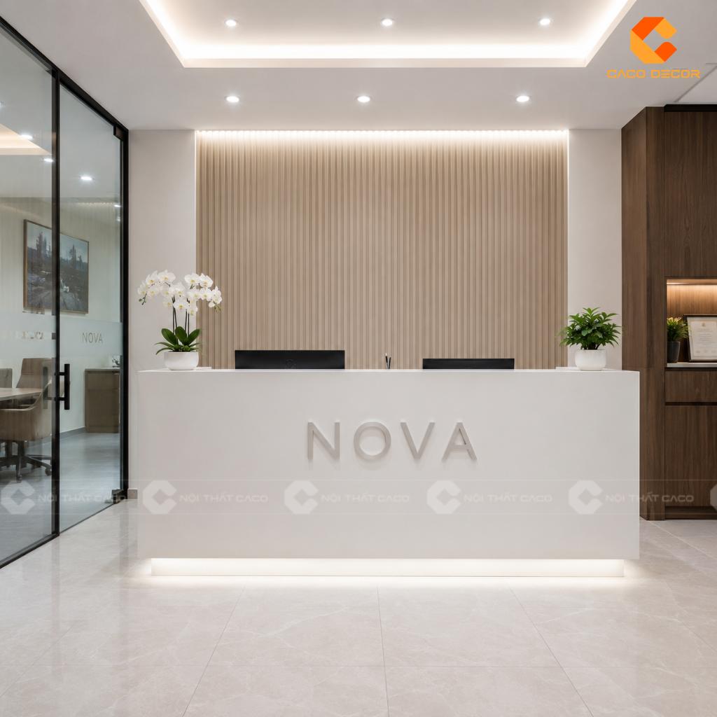 Thiết Kế Quầy Lễ Tân Hiện Đại Với Logo Nổi Chuyên Nghiệp 7