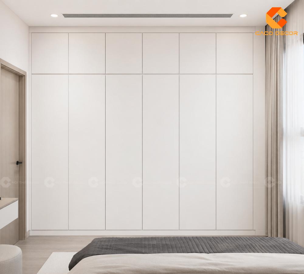 Tủ quần áo âm tường màu trắng kịch trần — tối ưu 100% diện tích lưu trữ phòng ngủ