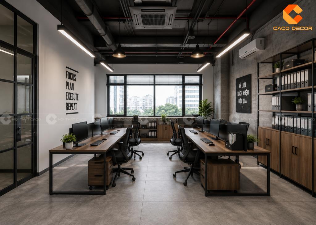 Thiết kế văn phòng 20m2 phong cách Industrial