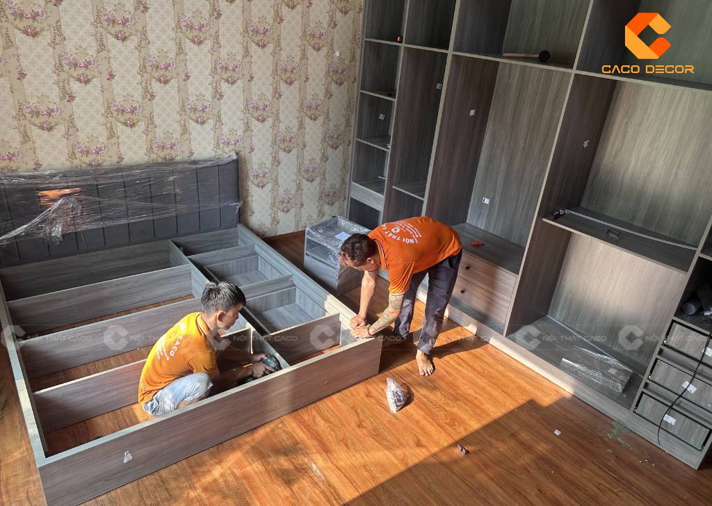Thi công thực tế bộ giường tủ phòng ngủ hiện đại