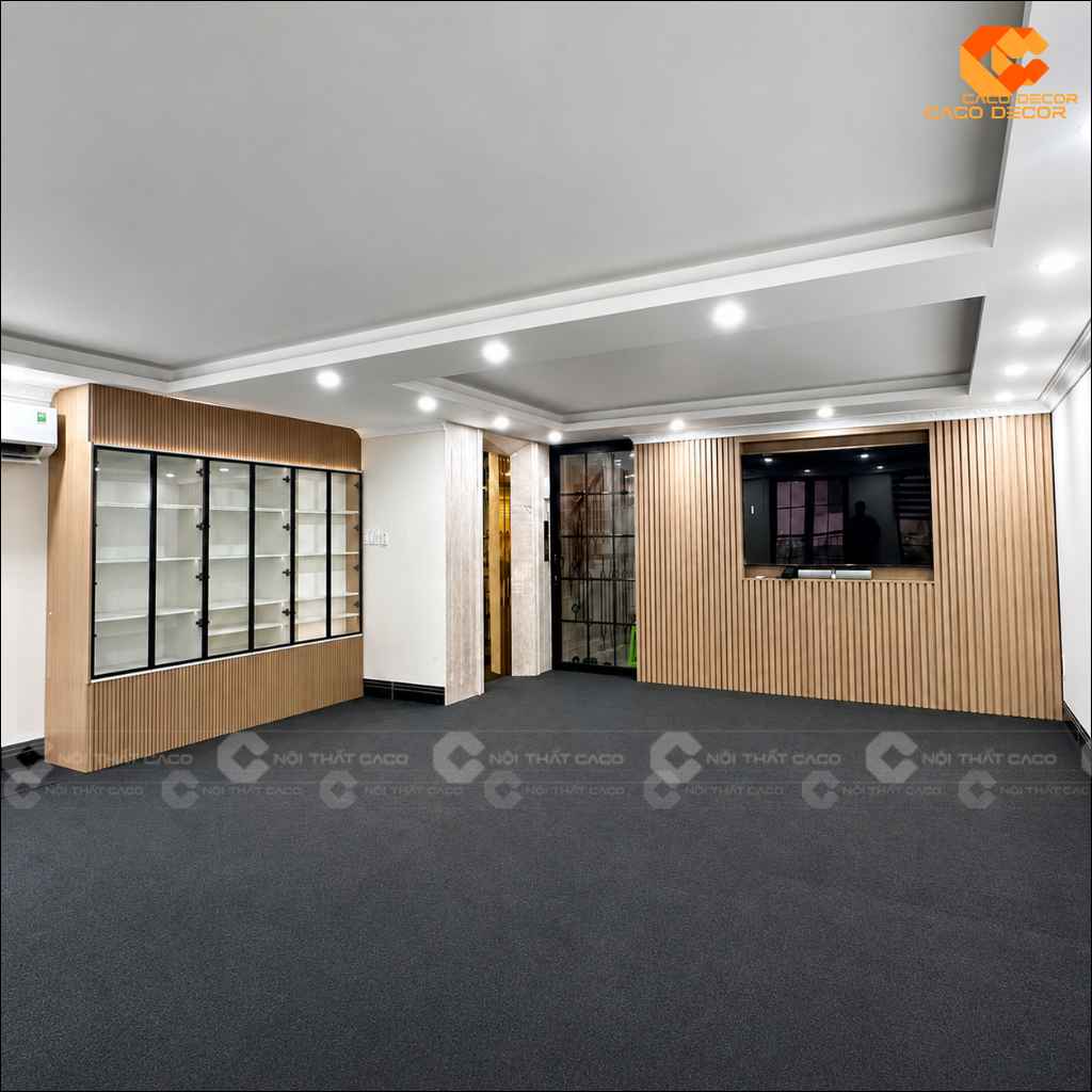 Tổng thể tủ trưng bày và vách lam văn phòng tại Tân Bình