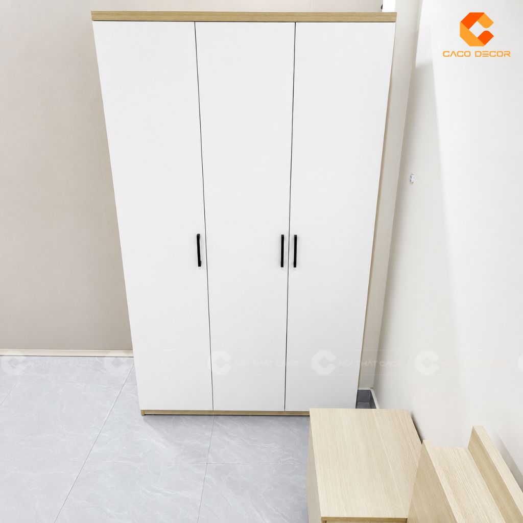 Tủ áo 3 cánh phối trắng và vân gỗ sáng