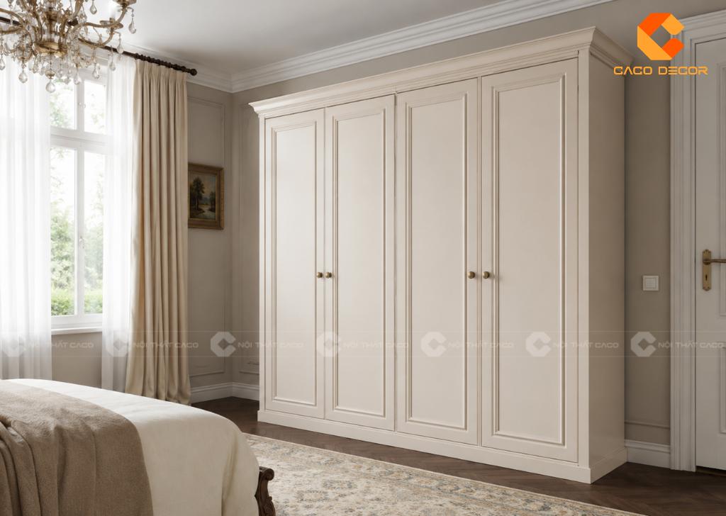 Tủ áo 4 cánh phào chỉ tân cổ điển tinh tế