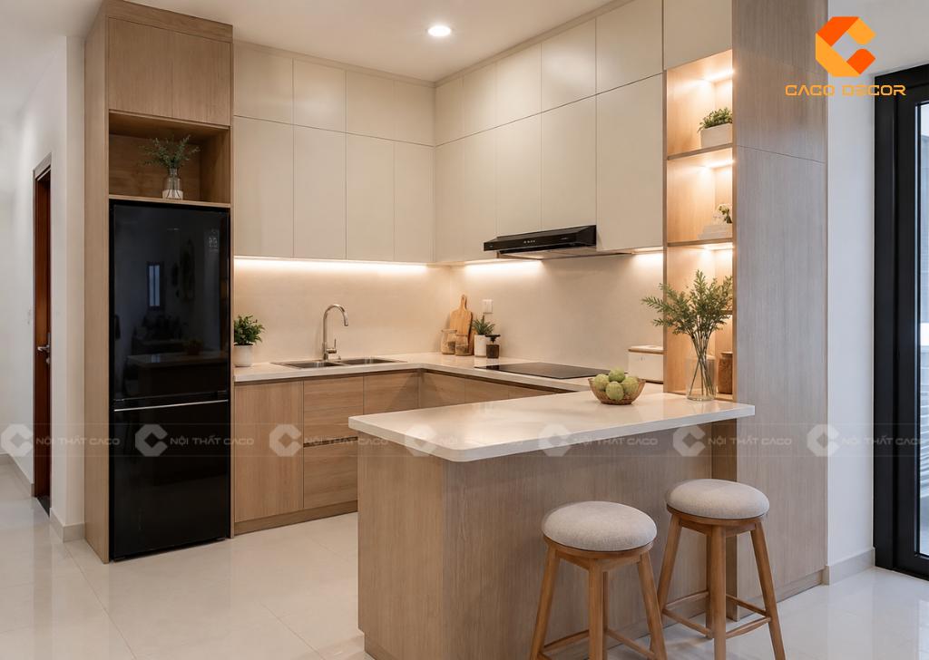 Tủ bếp nhỏ thông minh cho căn hộ chung cư tiện nghi