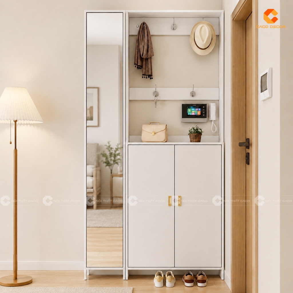 Tủ Giày Dép Gỗ MDF Có Móc Treo Quần Áo Và Gương Soi - TG031 1