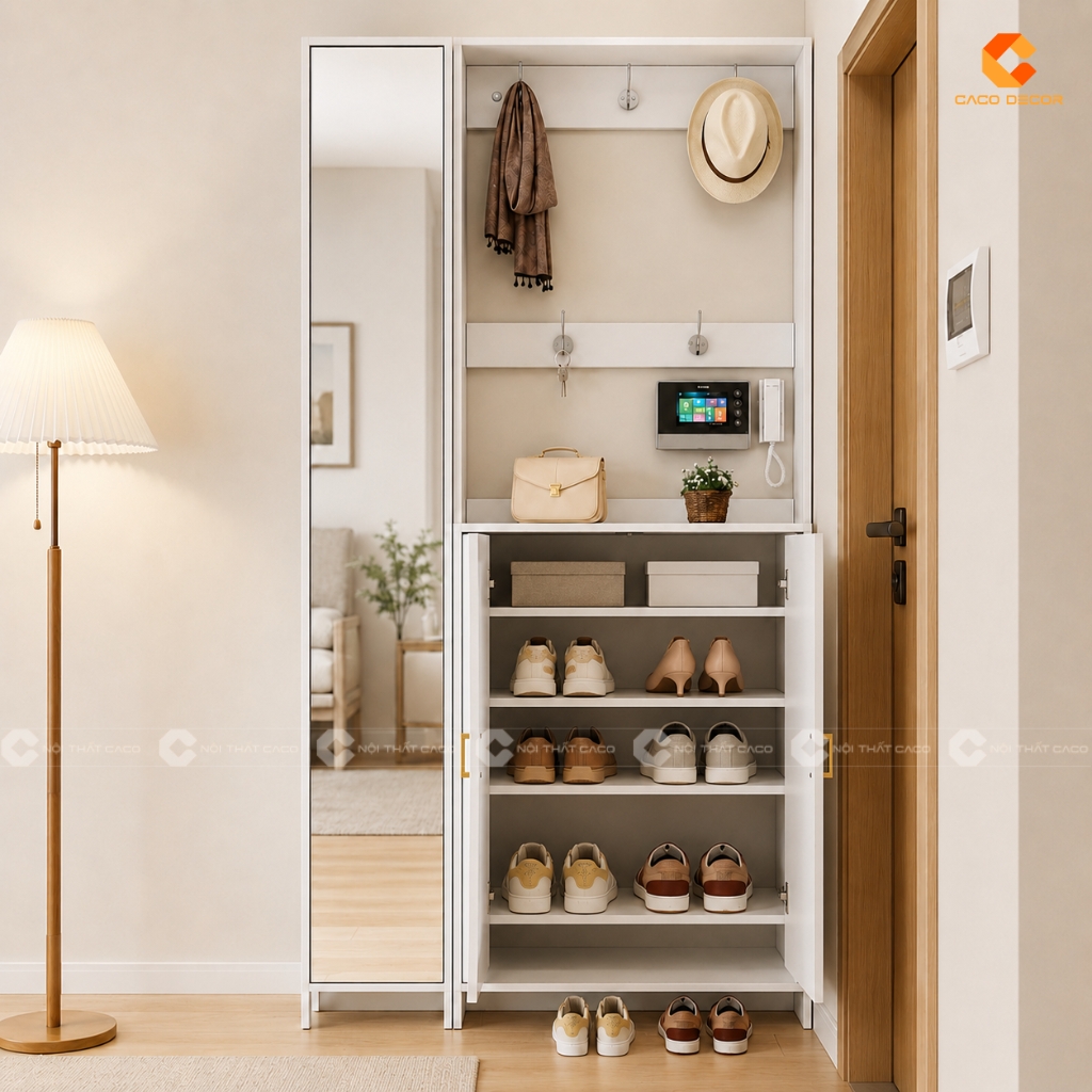 Tủ Giày Dép Gỗ MDF Có Móc Treo Quần Áo Và Gương Soi - TG031 2