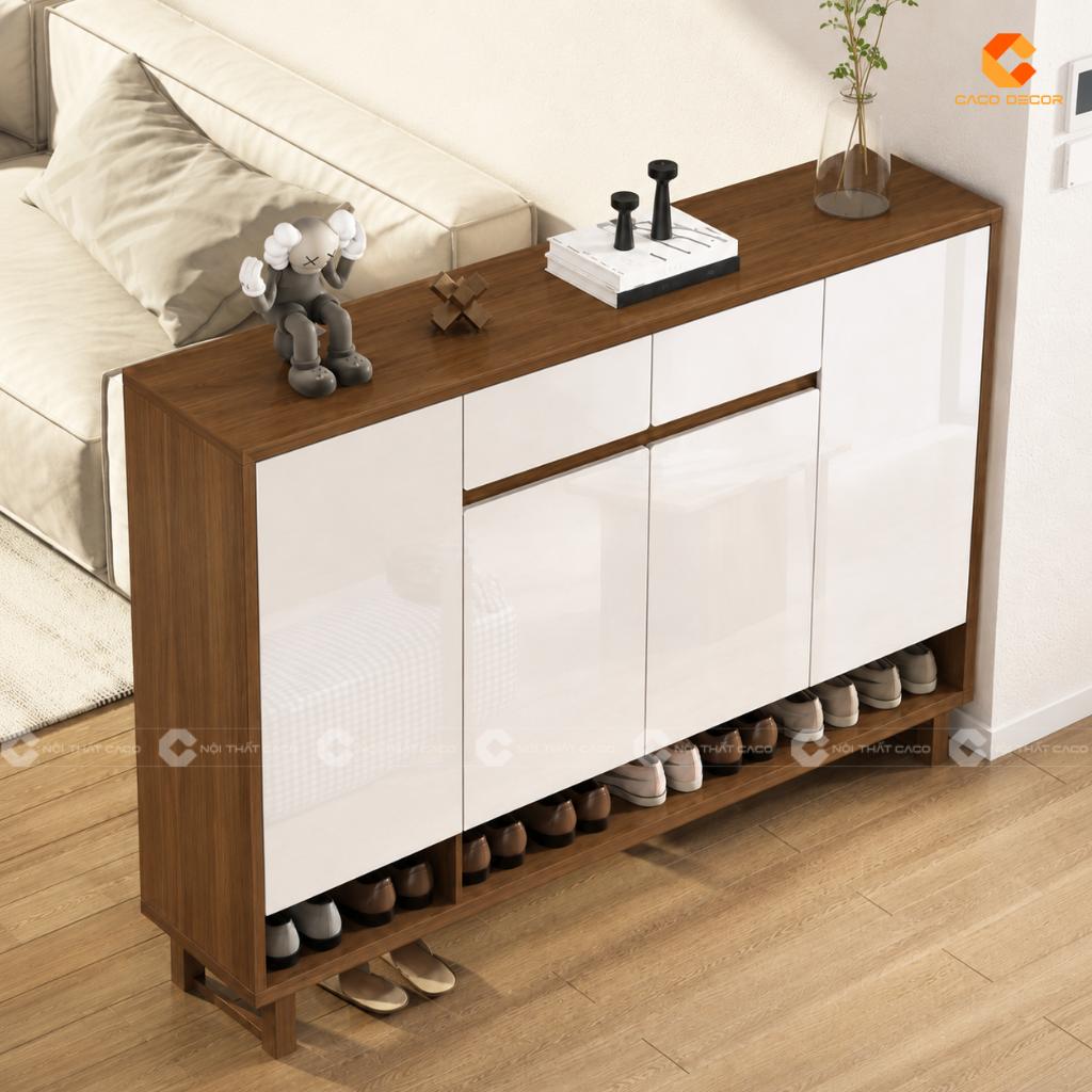 Tủ Giày Dép Gỗ MDF Màu Trắng Phối Vân Gỗ Sang Trọng, Hiện Đại - TG024 1