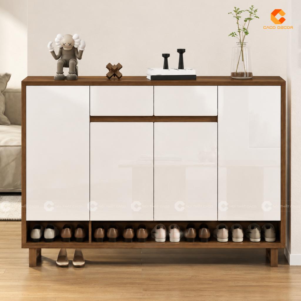 Tủ Giày Dép Gỗ MDF Màu Trắng Phối Vân Gỗ Sang Trọng, Hiện Đại - TG024 2