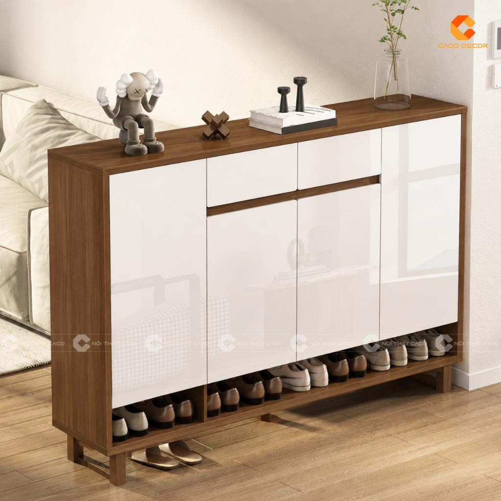 Tủ Giày Dép Gỗ MDF Màu Trắng Phối Vân Gỗ Sang Trọng, Hiện Đại - TG024 3