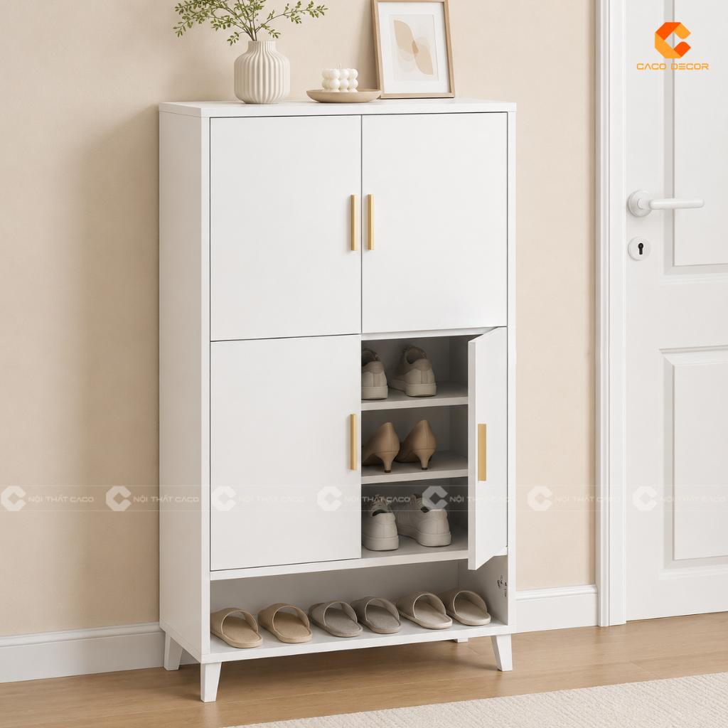 Tủ Giày Dép Gỗ MDF Màu Trắng Chân Thấp Tối Ưu Diện Tích - TG05 2