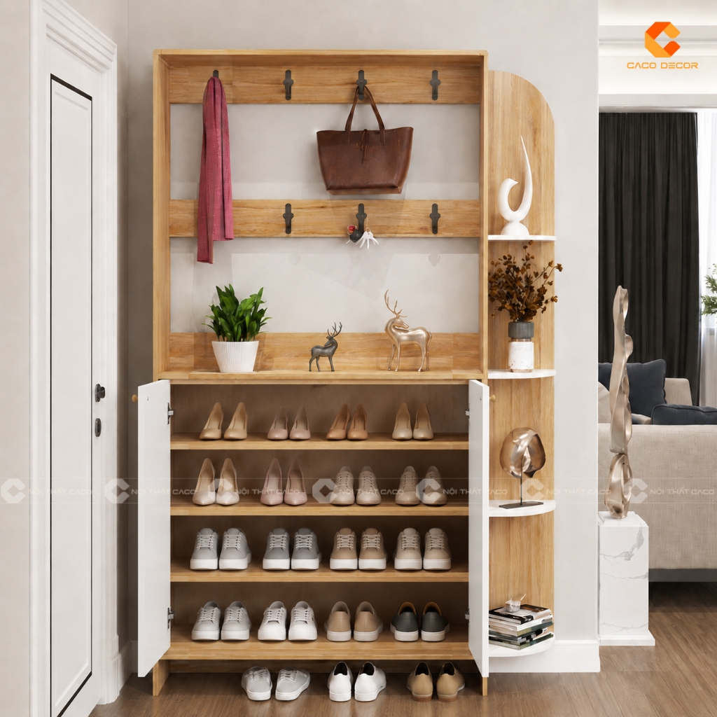 Tủ Giày Dép Gỗ MDF Tích Hợp Kệ Trưng Bày Hiện Đại - TG039 3