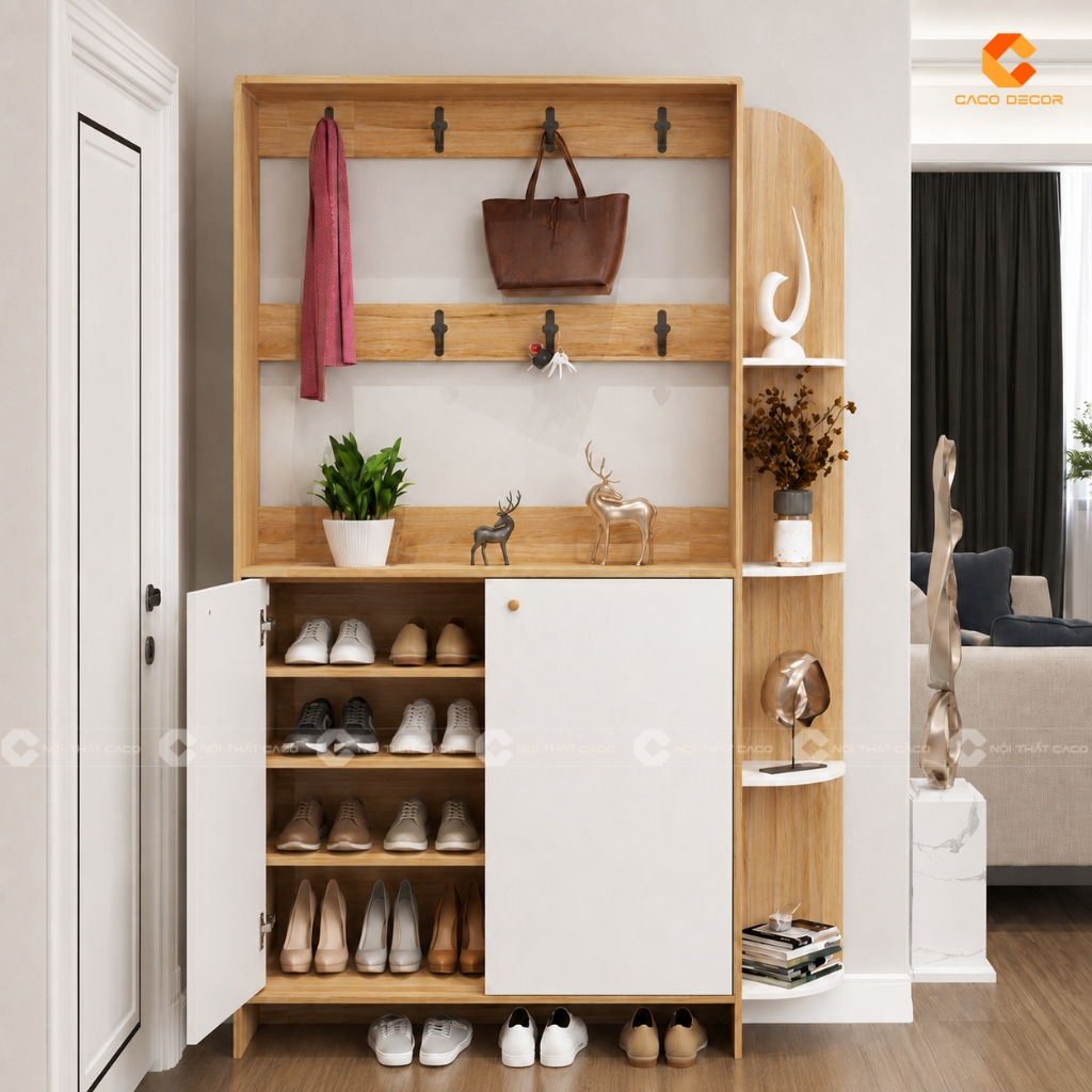 Tủ Giày Dép Gỗ MDF Tích Hợp Kệ Trưng Bày Hiện Đại - TG039 2