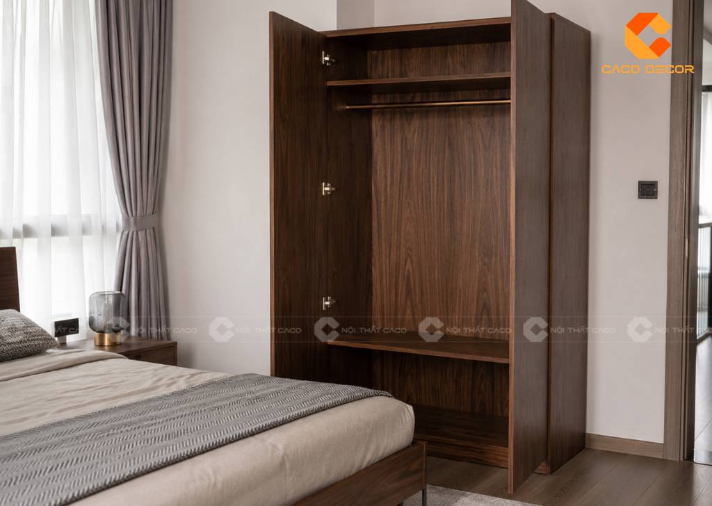 Tủ gỗ 1m2 màu vân óc chó sang trọng cho phòng ngủ